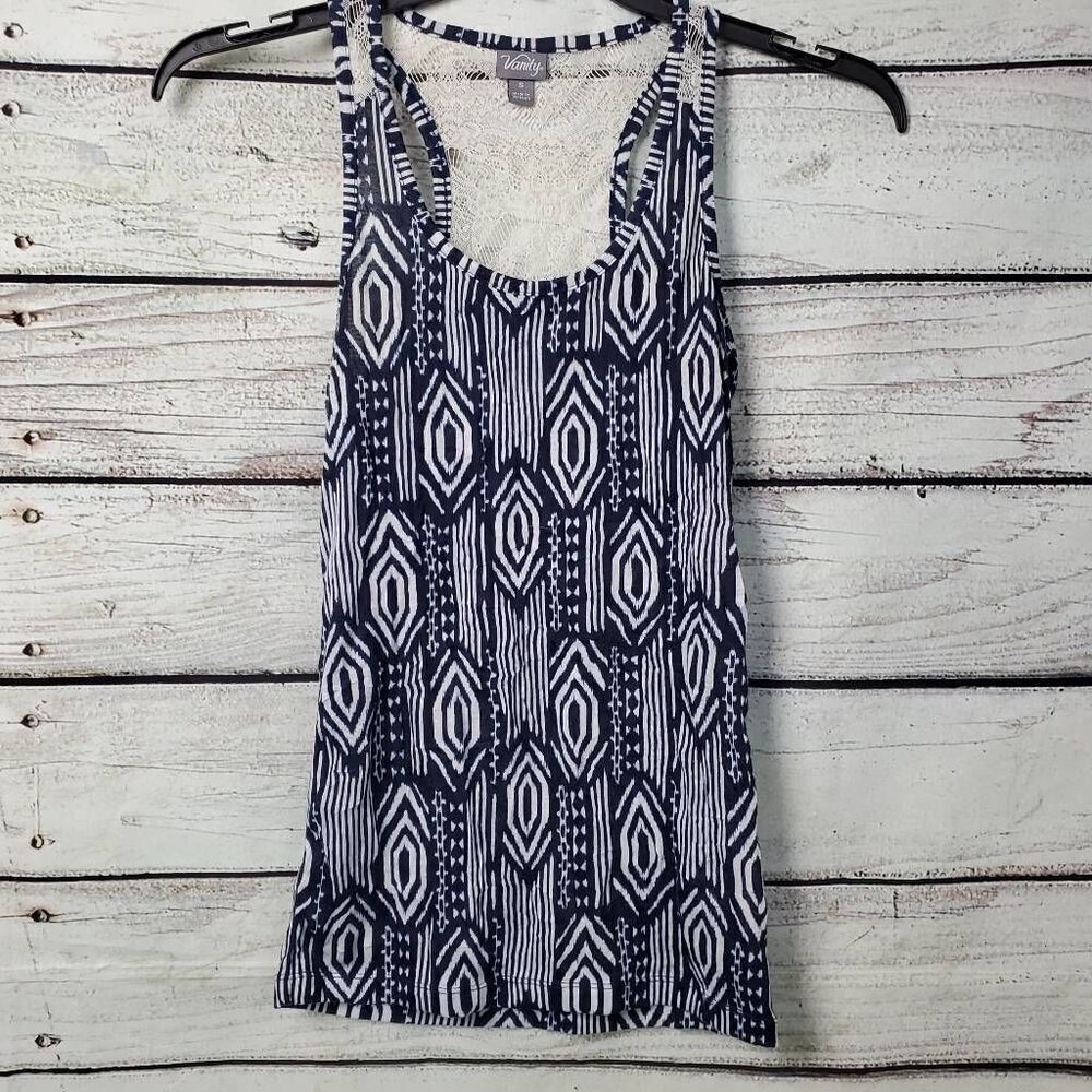 Vanity Small Navy/White Tank Top Lace Back